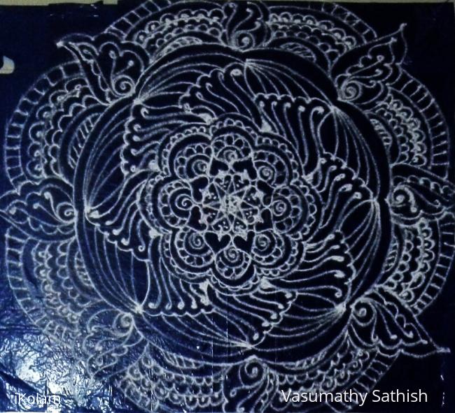 Rangoli: freehand kolam with kolamavu Rangoli: freehand kolam with kolamavu