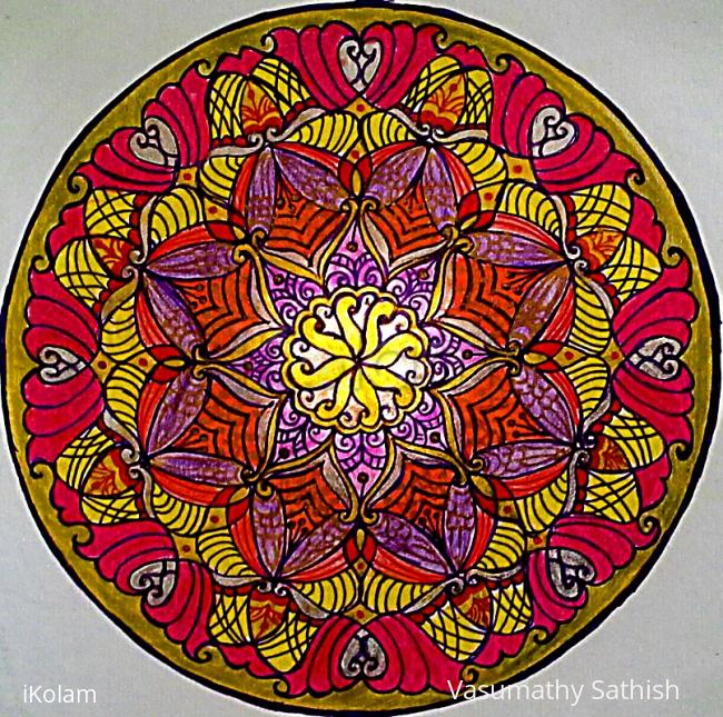 Rangoli: Mandala with colour pencils and glitter pens Rangoli: Mandala with colour pencils and glitter pens