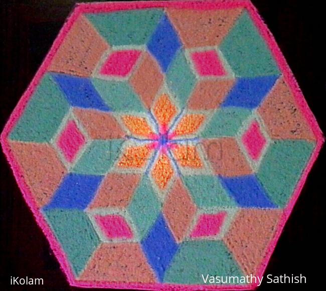 Rangoli: 3D- Star Rangoli with 7-4 interlaced dots Rangoli: 3D- Star Rangoli with 7-4 interlaced dots