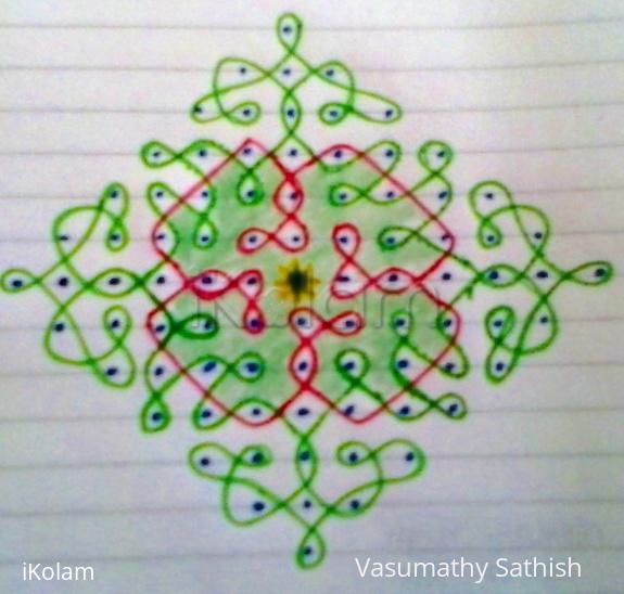 Rangoli: Chikku kolam with 13-1 straight dots. Rangoli: Chikku kolam with 13-1 straight dots.
