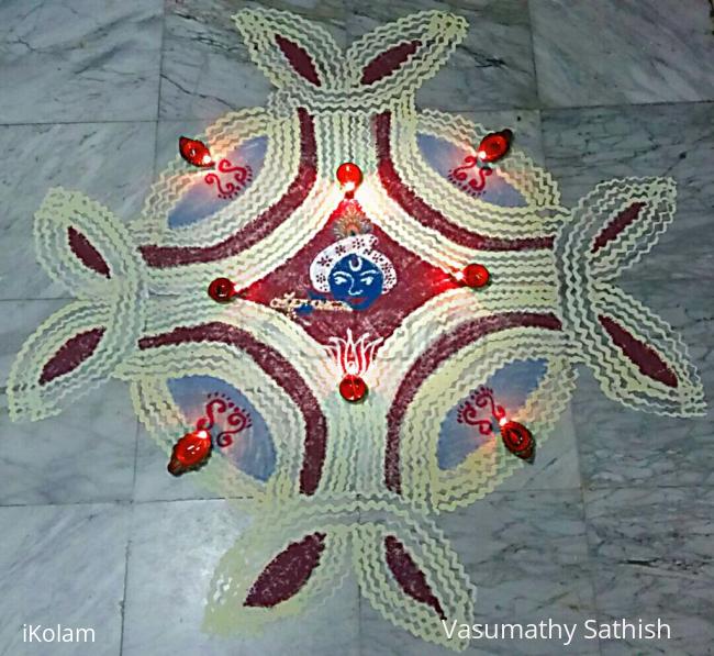 Rangoli: Krishna Jayanthi Padi Kolam with Diya