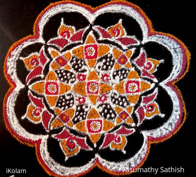 Rangoli: Dotted Pooja Kolam with  freehand  extension 