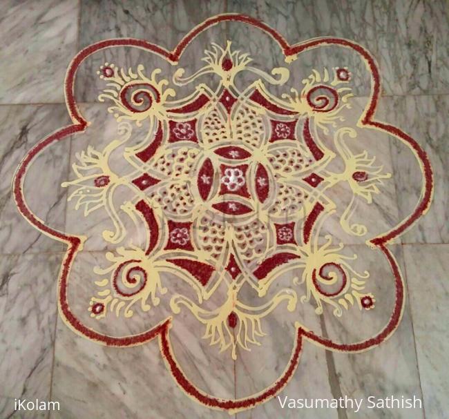 Rangoli: Dotted Padi Kolam with rice batter Rangoli: Dotted Padi Kolam with rice batter