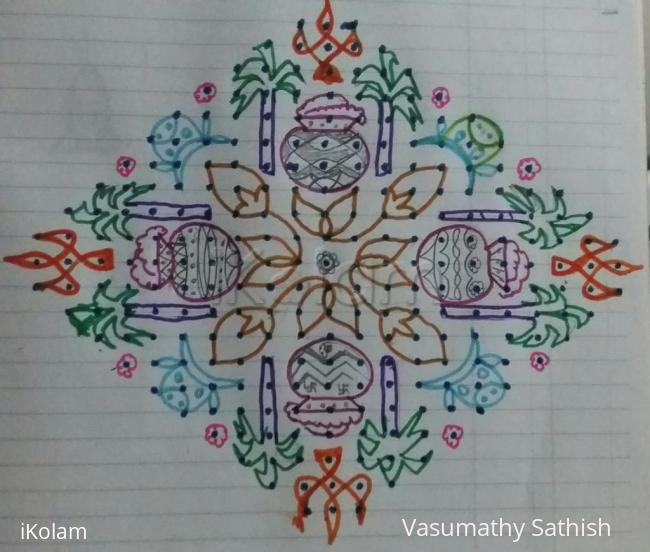 Rangoli: Dotted pongal rangoli paper version 21-1 straight dots . Rangoli: Dotted pongal rangoli paper version 21-1 straight dots .