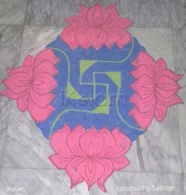 Rangoli: Lotus Rangoli with 15-1 straight dots Rangoli: Lotus Rangoli with 15-1 straight dots
