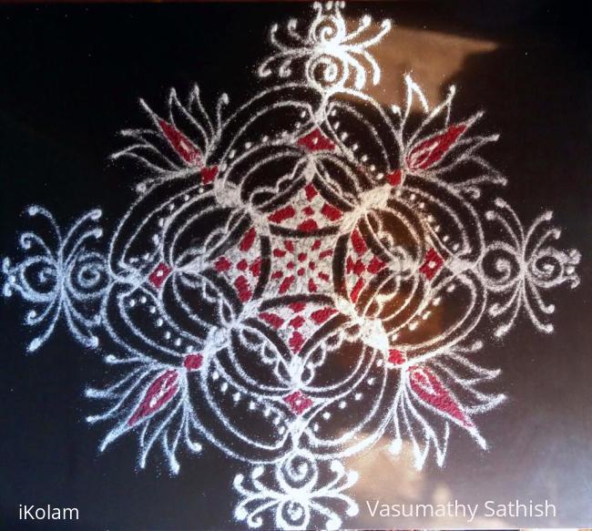 Rangoli: Day 7 Navarathiri Padi Kolam with White and red colour Rangoli: Day 7 Navarathiri Padi Kolam with White and red colour