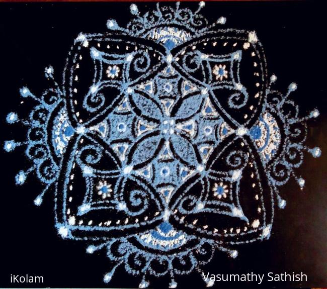 Rangoli: Navarathiri Day 9 kolam with Sky Blue Colour.
