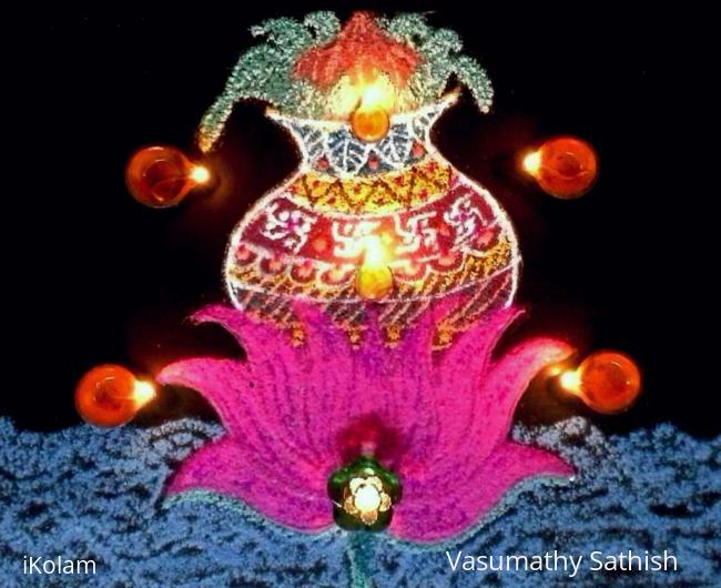 Rangoli: Happy Lakshmi Pooja/ Dhanderas - Freehand Kolam with colours Rangoli: Happy Lakshmi Pooja/ Dhanderas - Freehand Kolam with colours