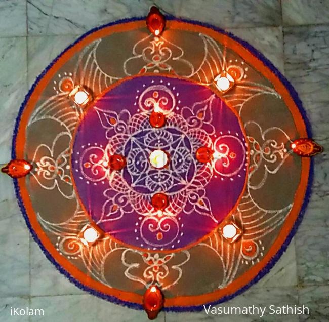 Rangoli: Day 1 Margazhi Kolam - Freehand Kolam with colours.
