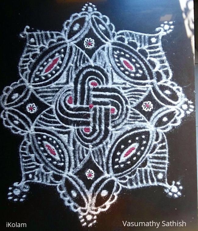 Rangoli: Happy Kanum pongal.  Padi Kolam with kolamavu. 