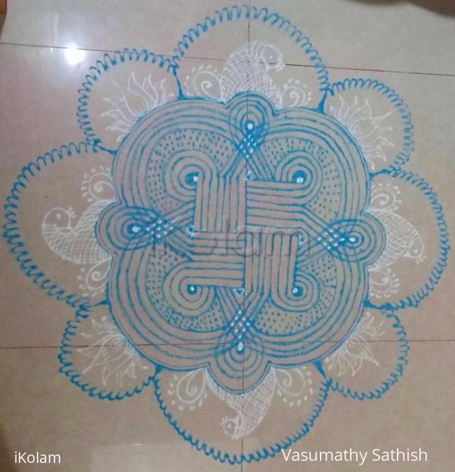 Rangoli: Navarathiri Day 10 Padi Kolam in Sky blue colour