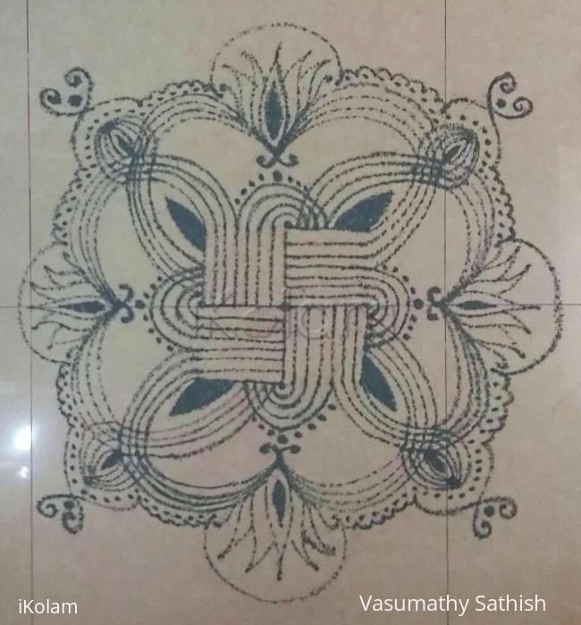Rangoli: Navarathiri Day 8 Padi Kolam in Peacock Green