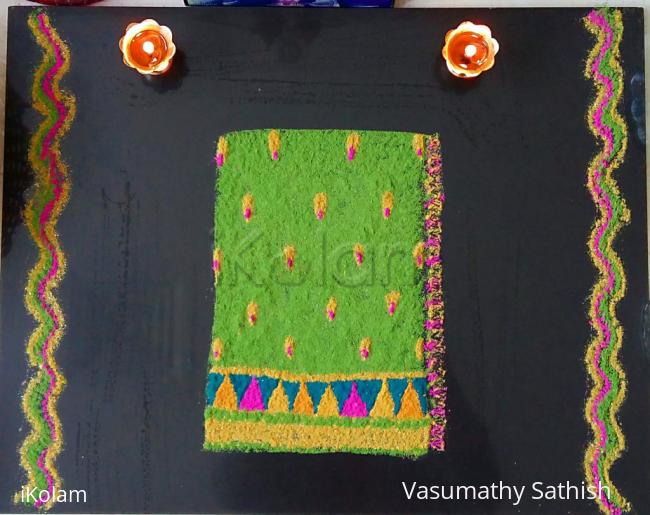 Navarathiri Rangoli / Saree Rangoli / Green Rangoli / Freehand Rangoli