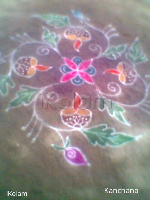 Rangoli: rangoli with lamp & leaves