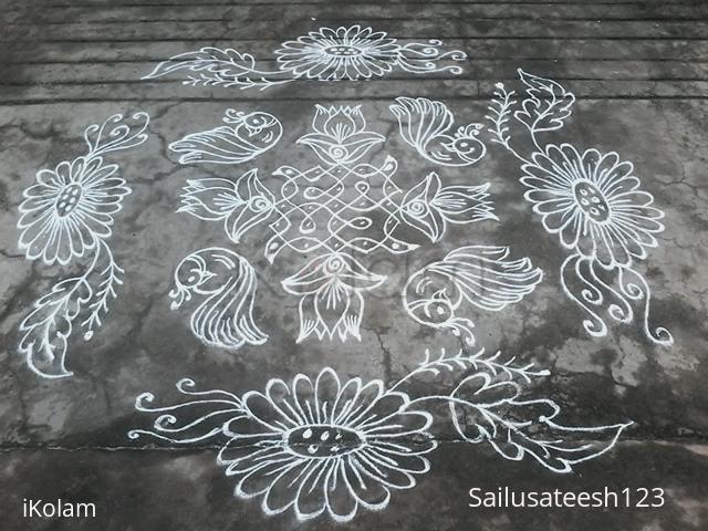 Rangoli: Melika muggu with lotus,birds..