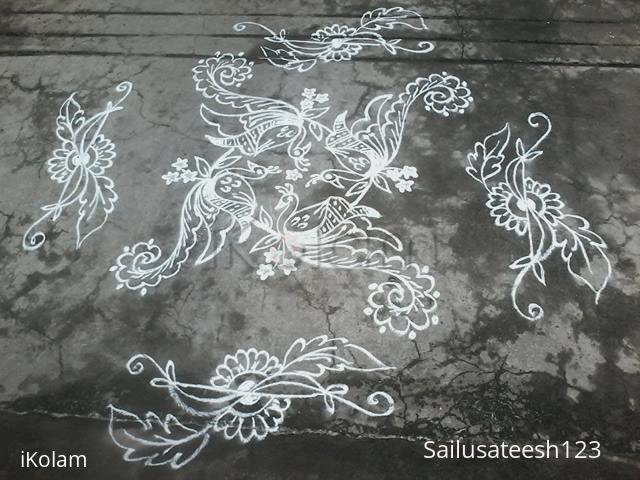 Rangoli: 5-1 dotted peacock kolam.
