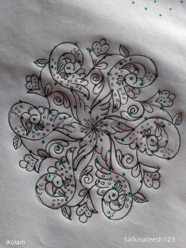 Rangoli: 11 to 6 interlaced dotted peacock rangoli.... Rangoli: 11 to 6 interlaced dotted peacock rangoli....