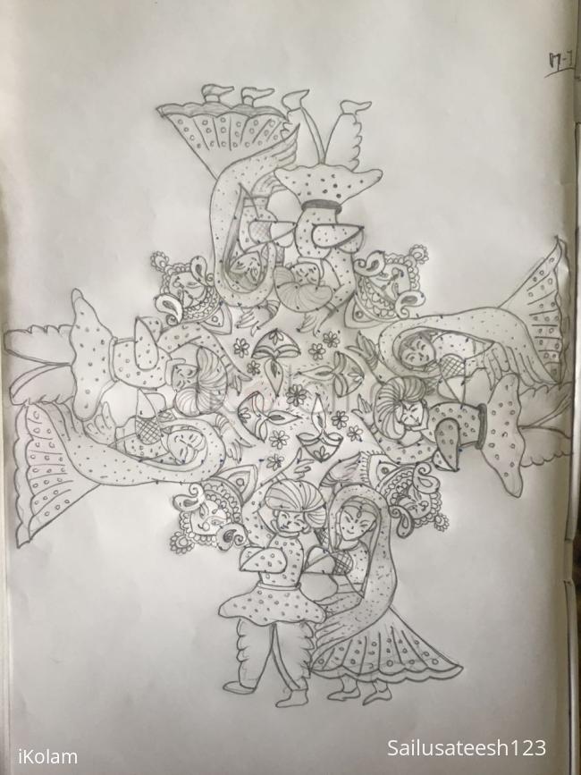 Rangoli: Navratri special...with 17to 7straight dots.... Rangoli: Navratri special...with 17to 7straight dots....