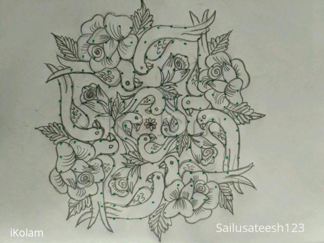 Rangoli: Parrot and rose...... Rangoli: Parrot and rose......
