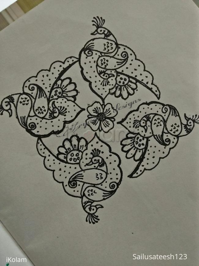 Rangoli: Simple 9 to 9 straight dotted peacock rangoli Rangoli: Simple 9 to 9 straight dotted peacock rangoli