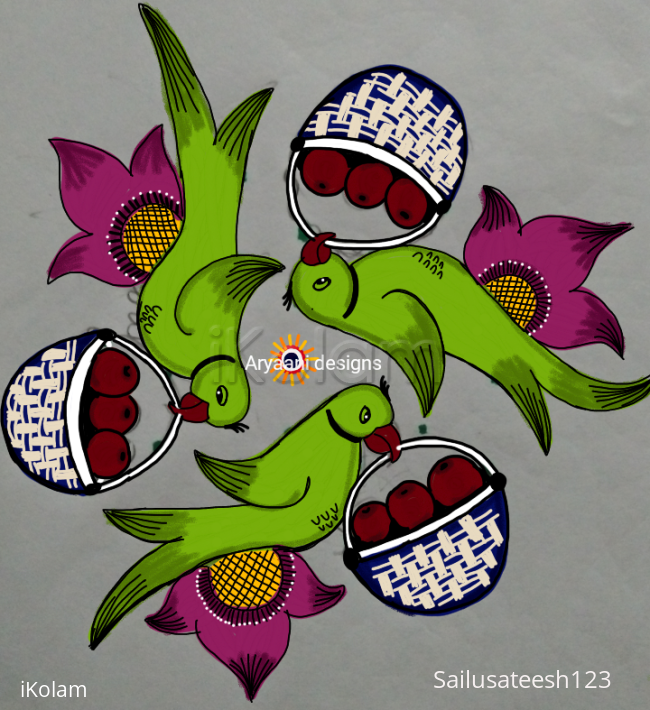 Rangoli: Parrots...7 to 4 dots