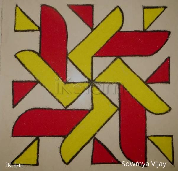 Rangoli: Swastik Rangoli In red and yellow