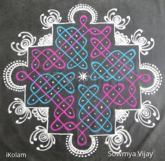 Rangoli: Dotted kolam -Colour chikku kolam